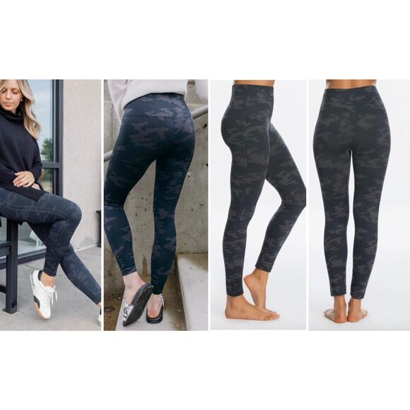 Spanx Look at Me Now Black Camo Leggings Women’s Large High Rise Shaping - Picture 1 of 6